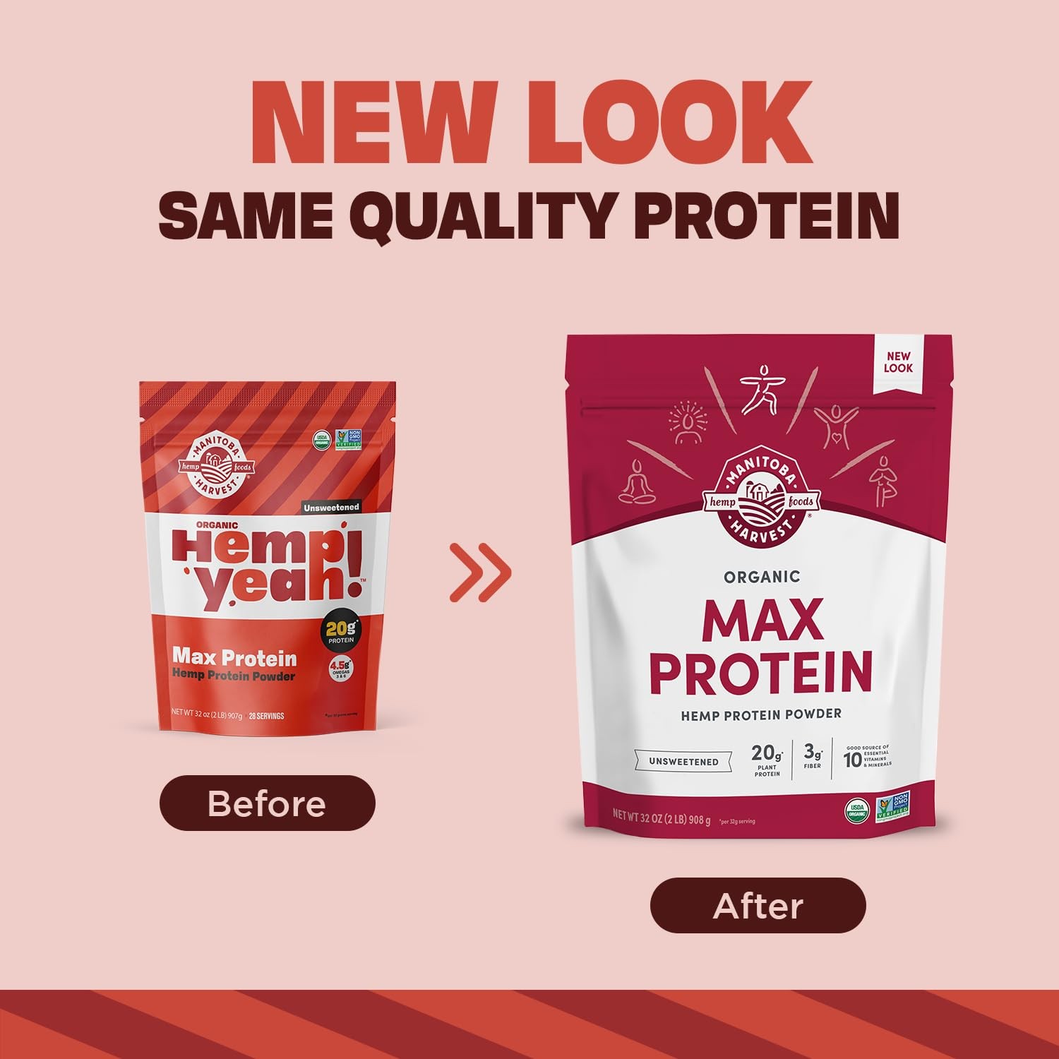 Manitoba Harvest Hemp Yeah Organic Max Protein Powder Unsweetened 32Oz 20G