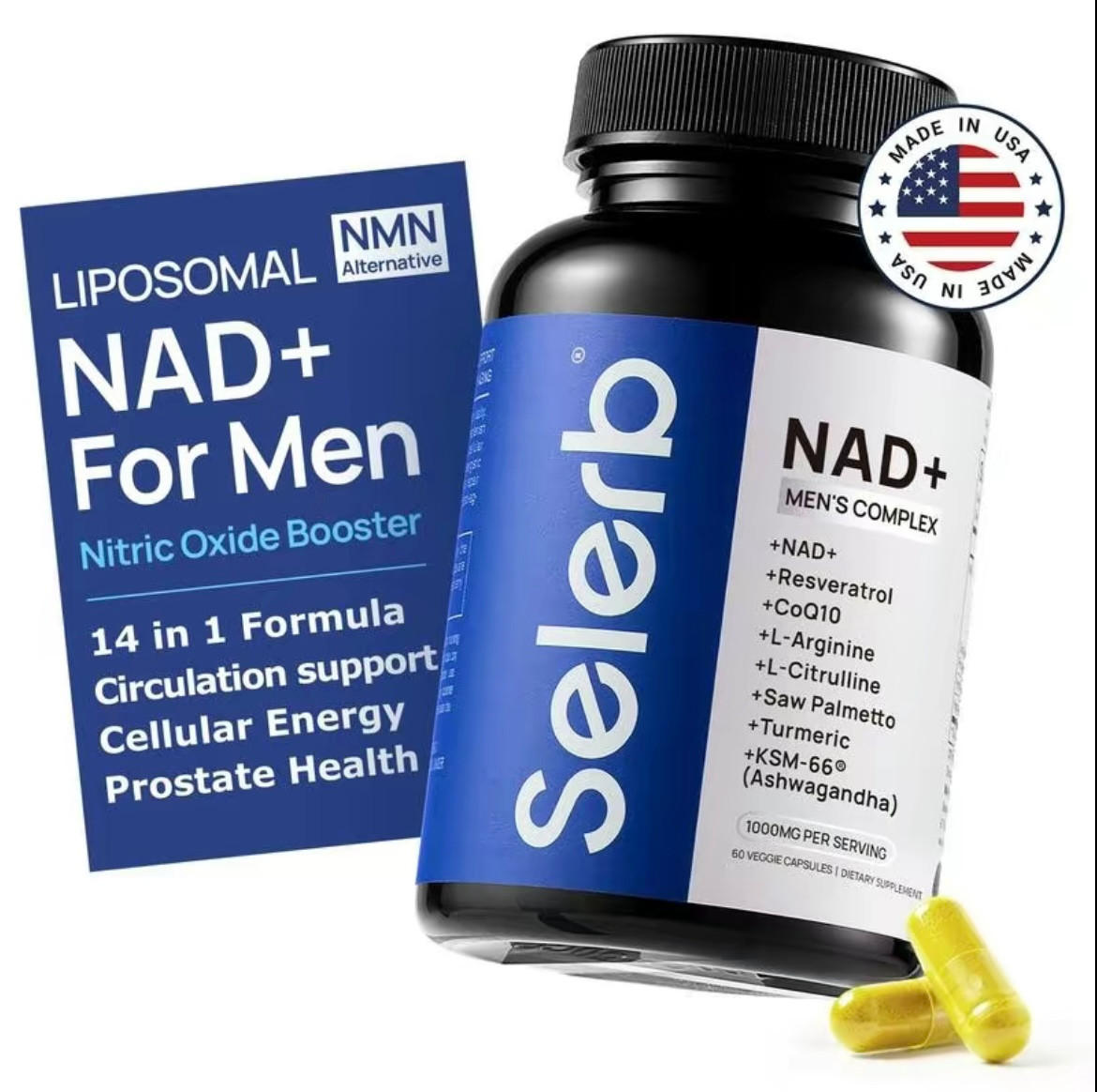 elerb NAD Plus Supplement For Men Prostate Circulation Energy Support 60 Vegan