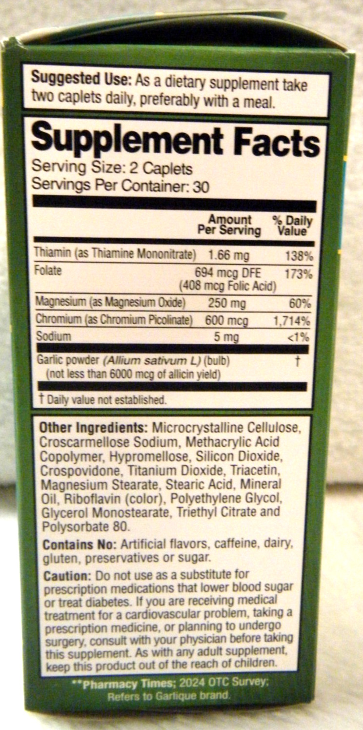Garlique Healthy Blood Sugar Caplets- 60 Count **FAST SHIP**