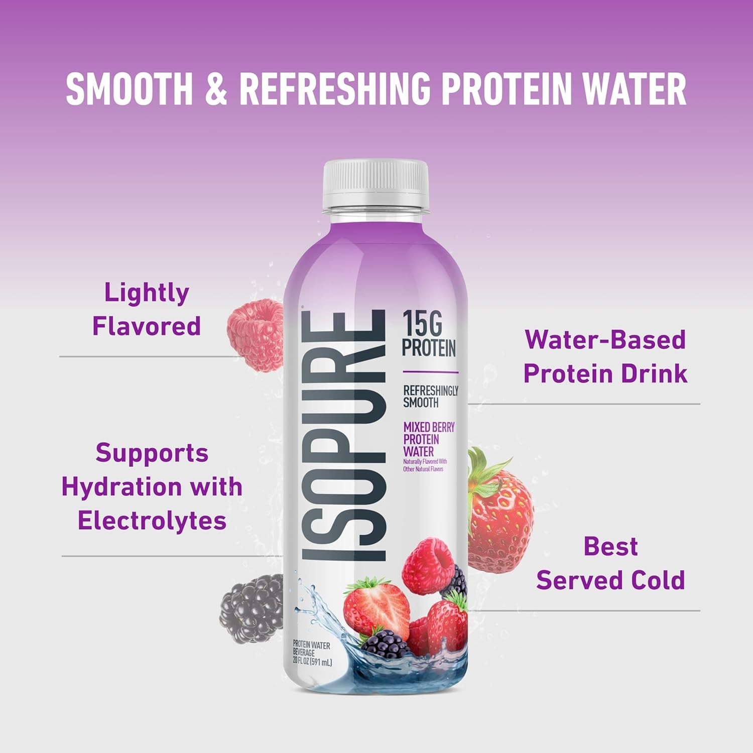 Isopure Clear Protein Water with Electrolytes, 15g, 20 fl oz,12-Pack