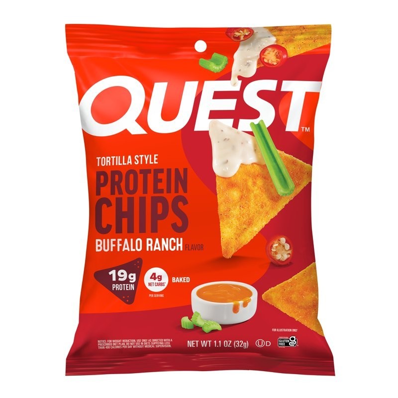 Quest Tortilla Style Protein Chips, Buffalo Ranch Flavor, Baked, 1.1oz Bags 4 Ct
