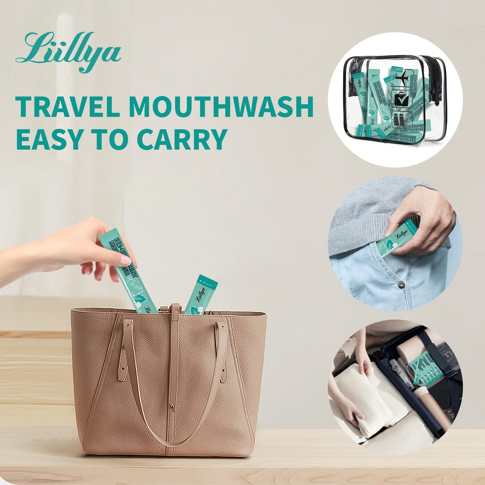 Liillya Alcohol-Free Mouthwash Packets, Single 0.4 Fl Oz (Pack of 20), Green