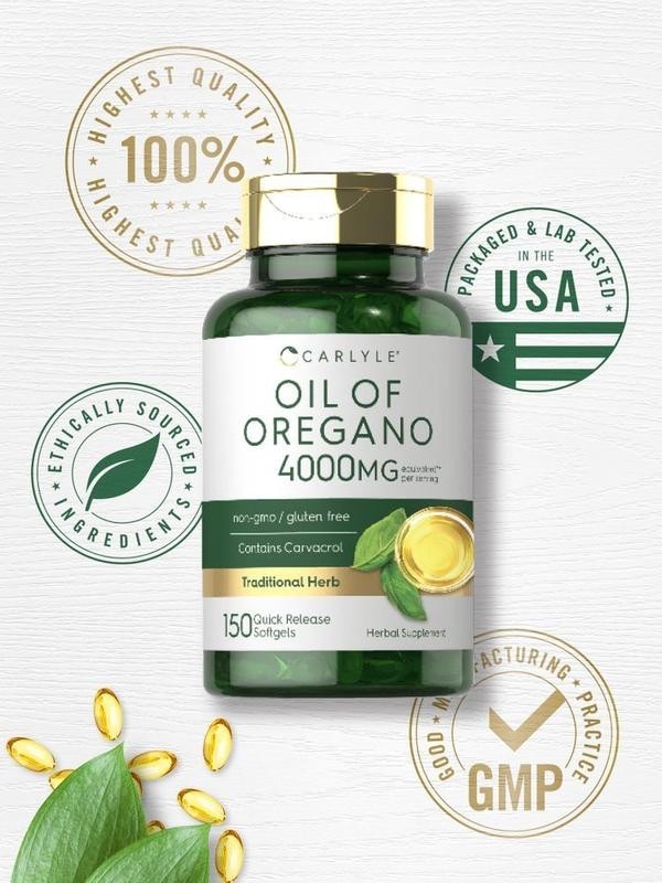 Oregano Oil 4000mg Supplement with Carvacrol 150 Softgels, Gluten & Non-GMO Free