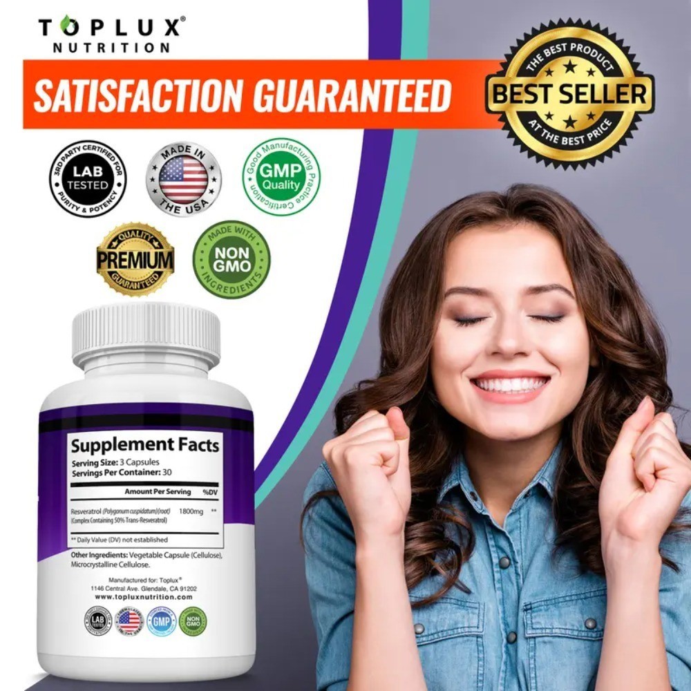 Toplux Resveratrol 1800mg Complex – Natural High Potency Antioxidant