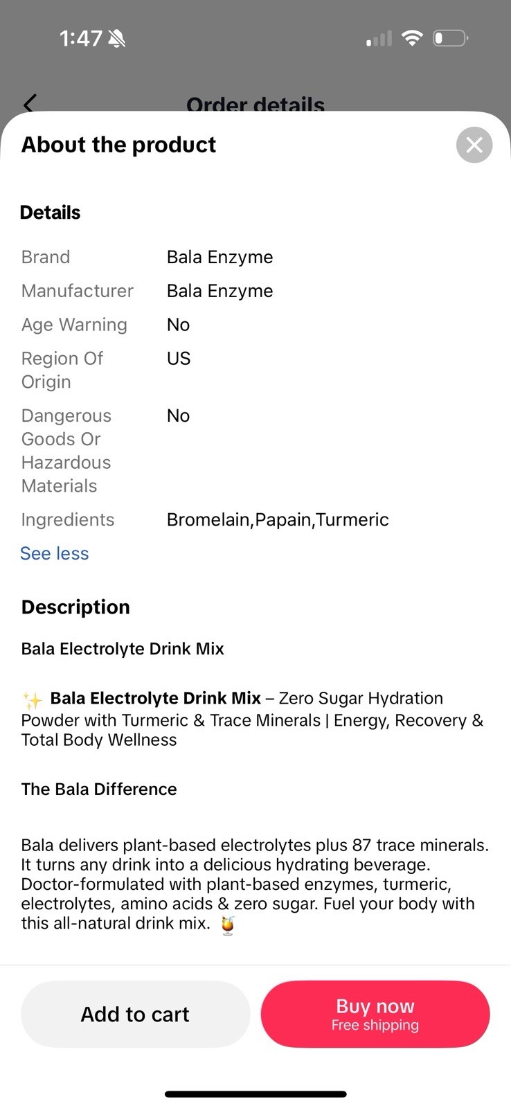 Bala Electrolyte Drink Mix Zero Sugar Hydration Powder With Tumeric New