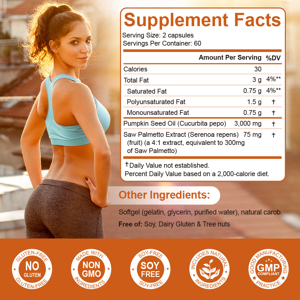 Pumpkin Seed Oil Saw Palmetto 3000mg Softgels Cold Press Virgin Bladder Health