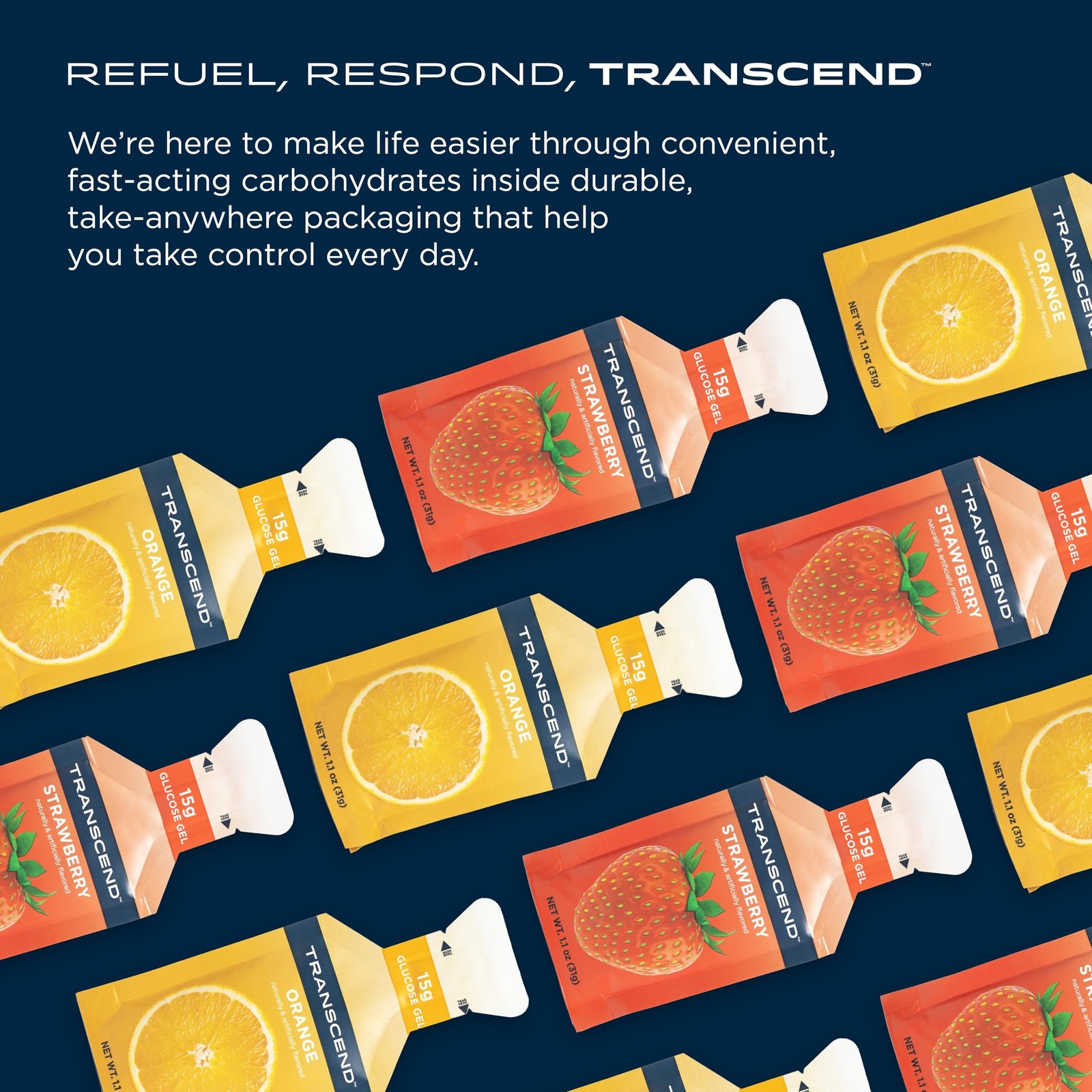 Transcend Foods Strawberry + Orange Gels (1.1 oz, Pack of 100) Fast-Acting Ca…