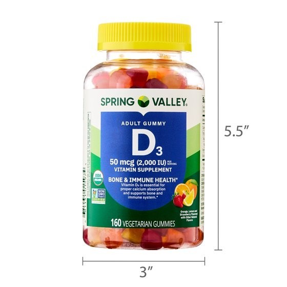 Spring Valley USDA Organic Vitamin D3 Vegetarian Gummies, 50 mcg, 160 Count