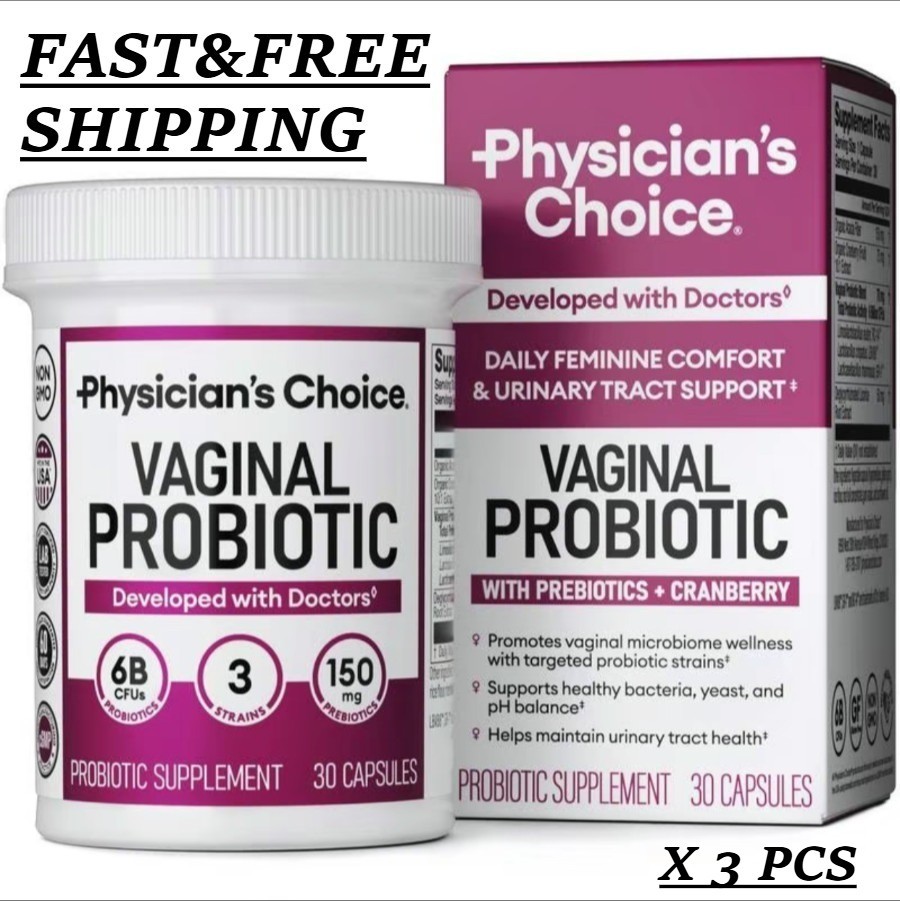 2 BOTTLES-Physician’s Choice Vaginal Probiotic 30Caps – pH Balance, Cranberry 6B