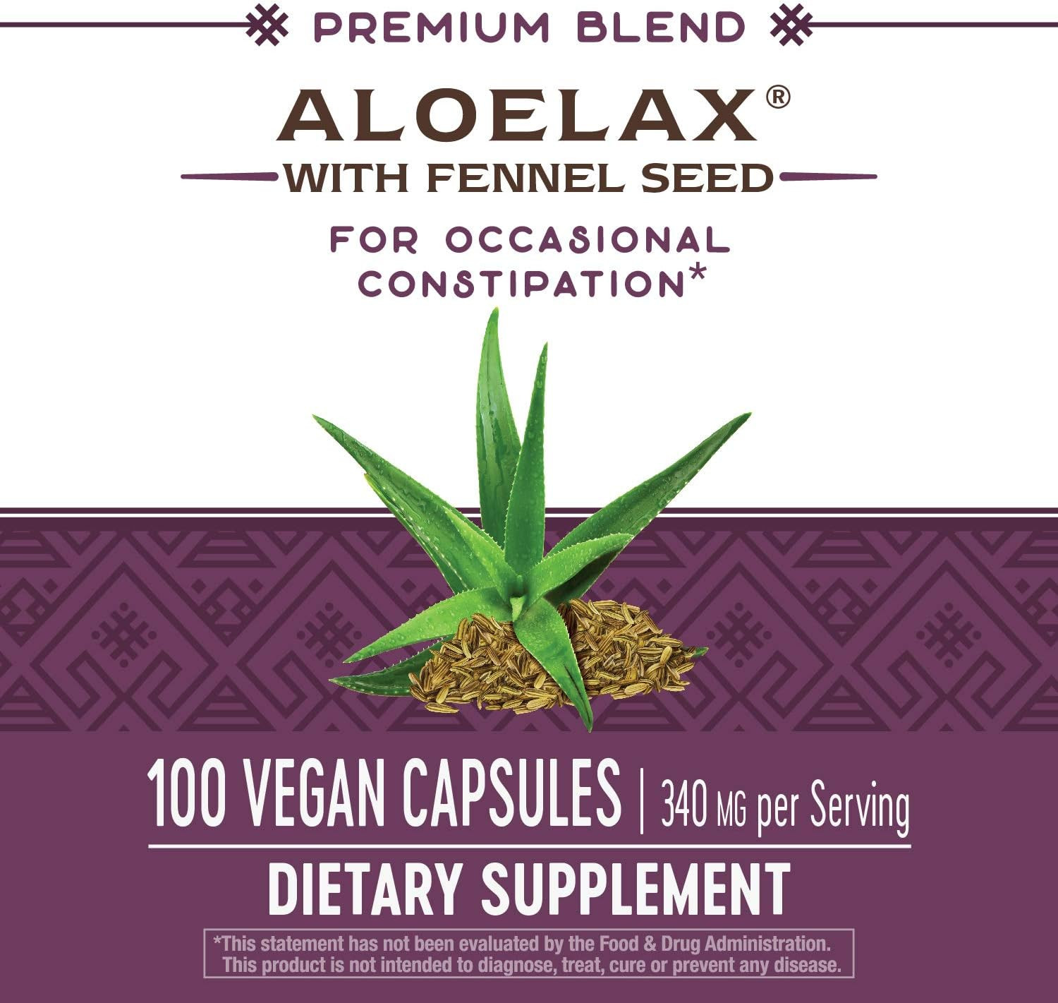 Nature’s Way Aloelax, with Fennel Seed, for Constipation, 340 Mg, 100 Capsules
