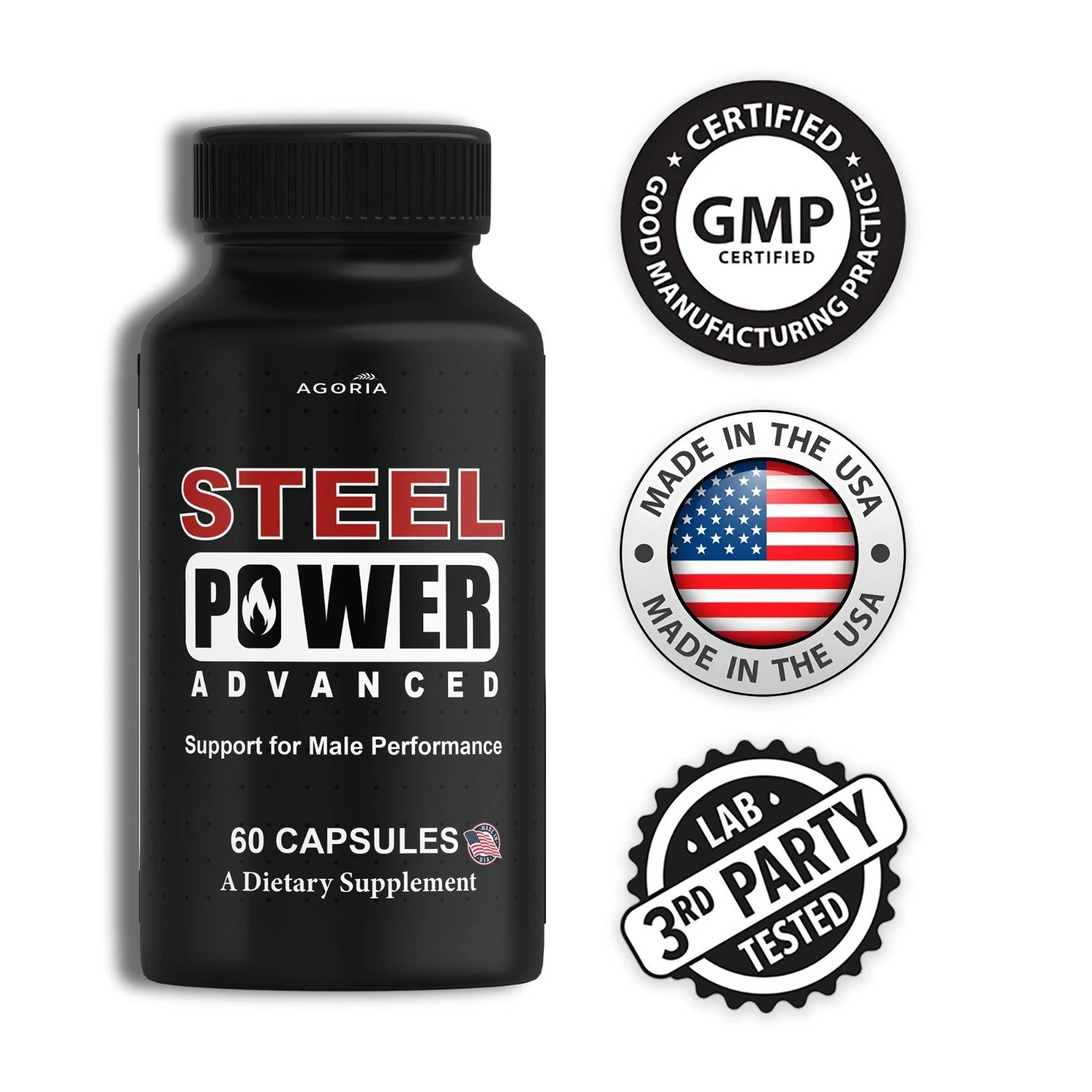 Steel Power Pills for Men Performance, SteelPower Supplement Capsules 1 Pack