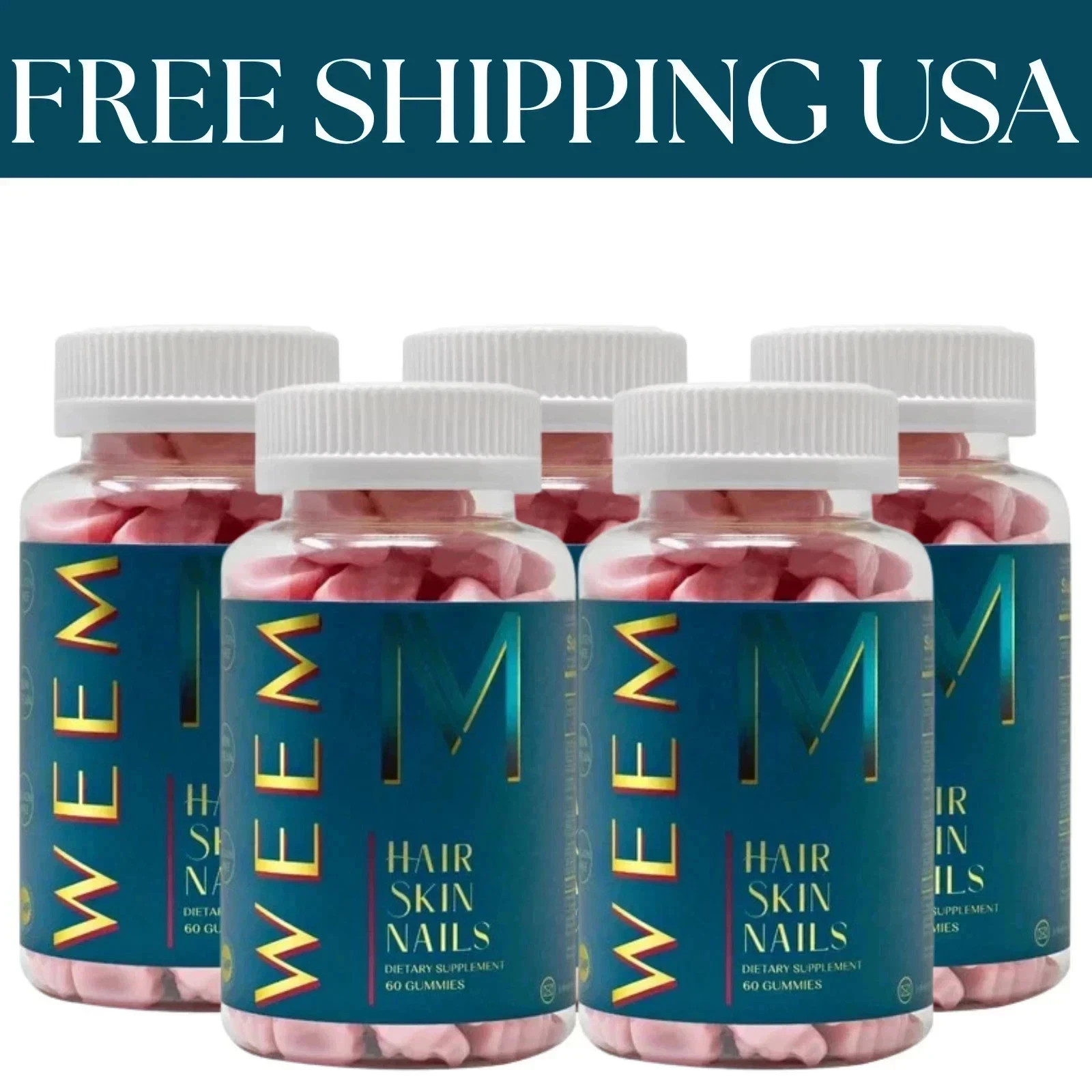 5 pack of WEEM Hair Skin and Nails Gummies, Vegan biotin Vitamins-USA Shipping