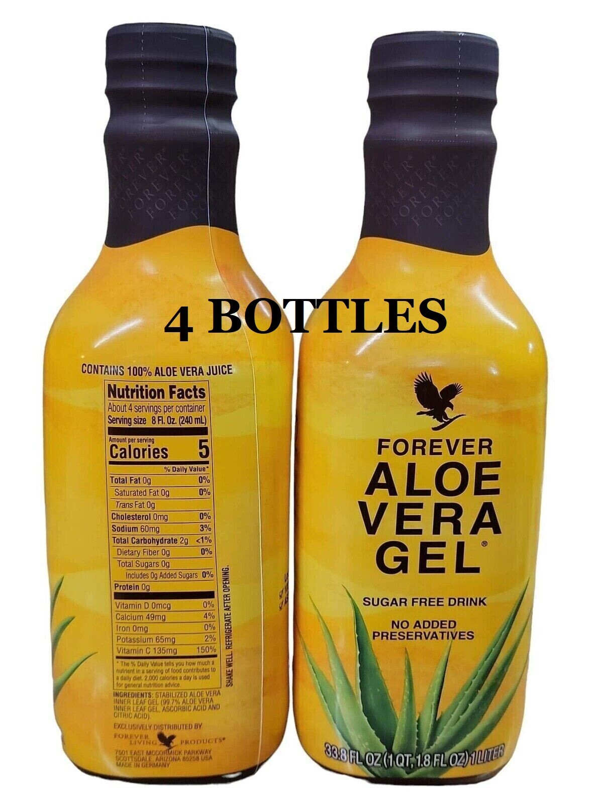 4 bottles Aloe Vera Gel / 33.8 fl.oz ea and 2 tubes Forever bright toothgel