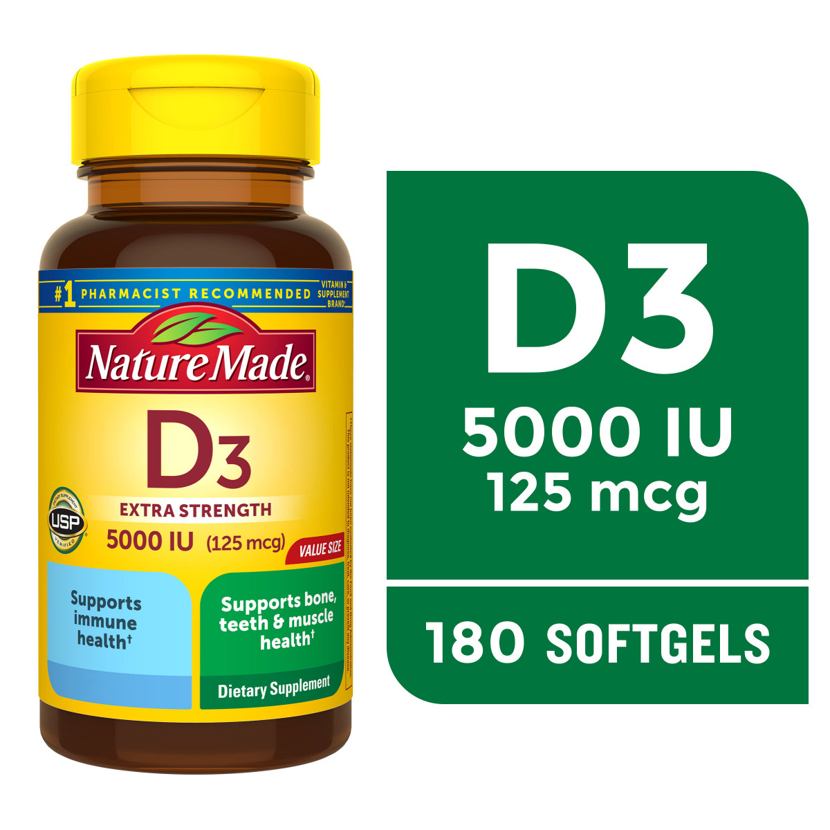 Nature Made Vitamin D3 5000 IU Ultra Strength Softgels – 180 Count