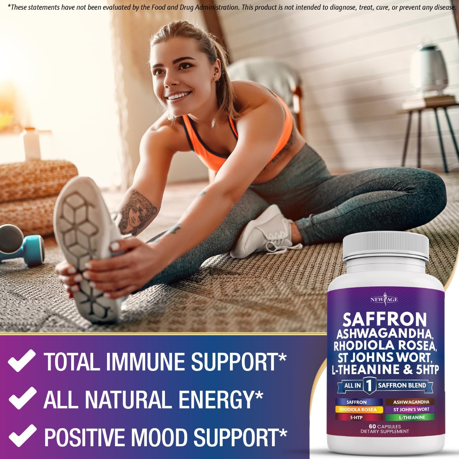 Saffron Supplements with Ashwagandha, L-Theanine, Ginkgo Biloba & 5-HTP – 180 Co