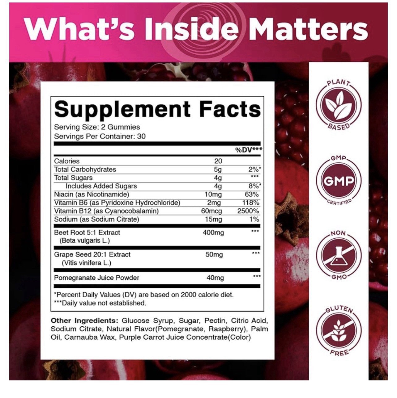 2 Vitamatic Beet Root Gummies 400mg with B6 (2mg) B12 Grape Seed Pomegranate &