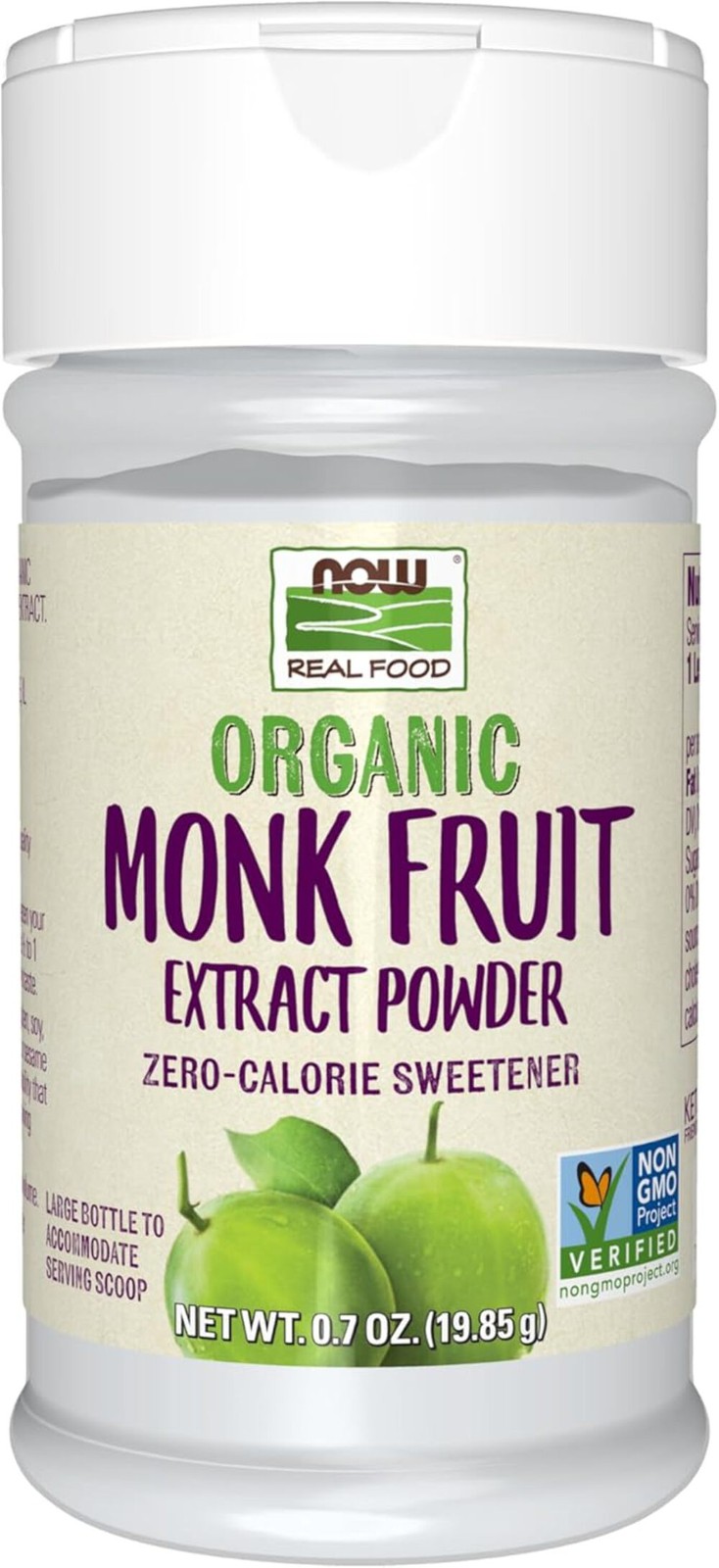 NOW, Certified Organic Monk Fruit Extract Powder, Zero Calorie Sweetener, 0.7-Oz