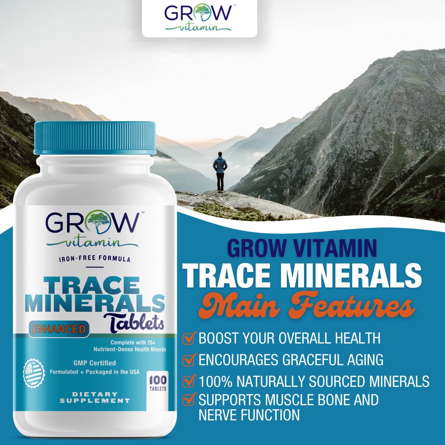 Trace Minerals ( ENHANCED) 100 TABLETS – FAST SHIPPING- Grow Vitamin Berg MadeUS