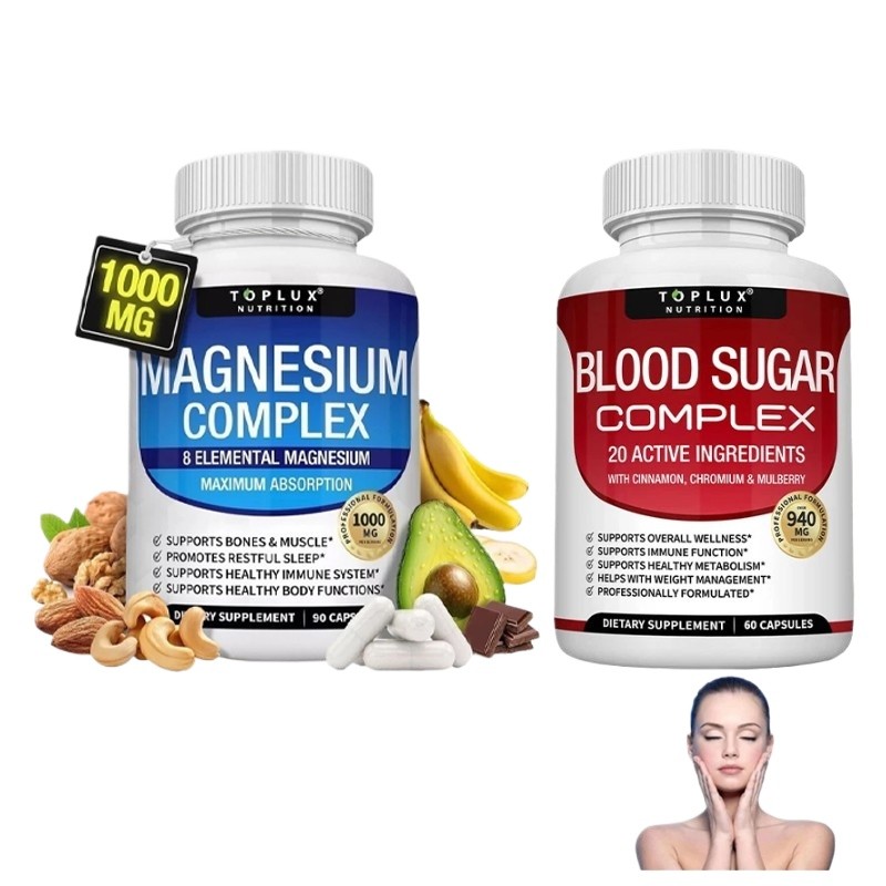 1~2pack Magnesium 8 in 1 Complex 1000mg & Blood Sugar mix Supplement Combo