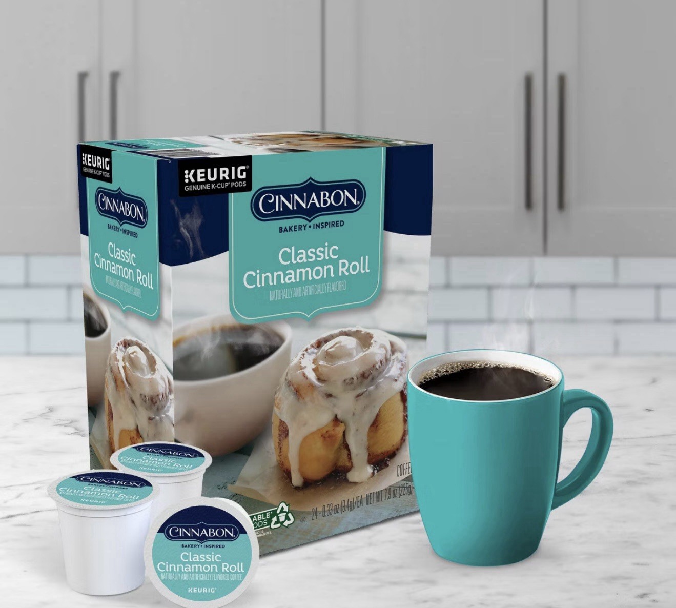 (3-pack) Cinnabon Classic Cinnamon Roll Light Roast K-Cup Coffee Pods, 24 Ct