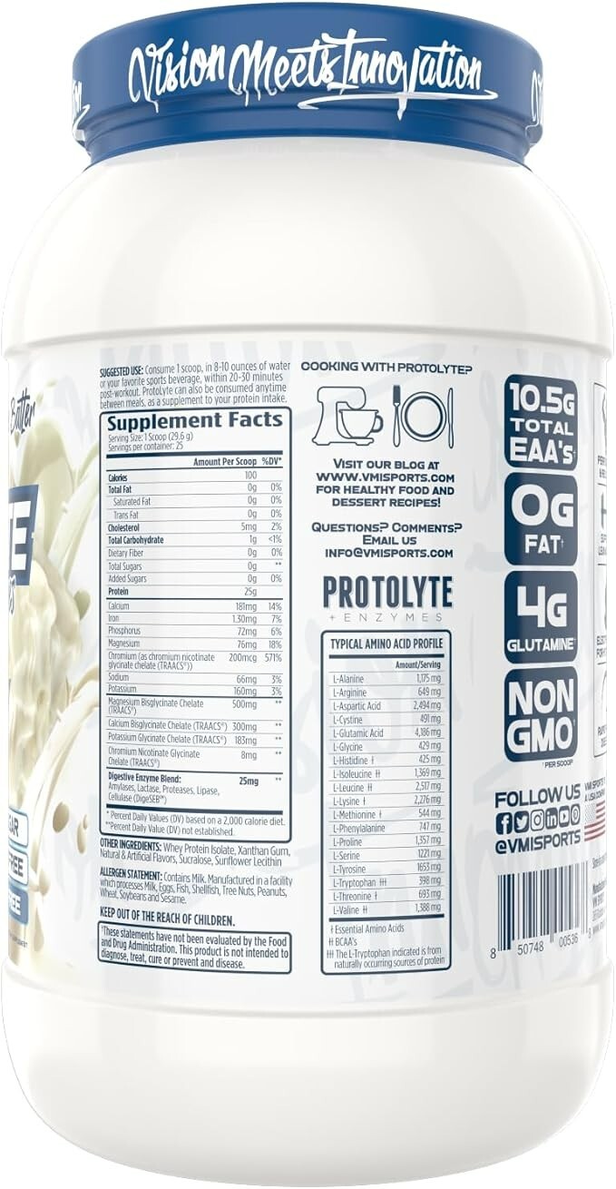 VMI Sports, ProtoLyte Whey Isolate Protein Powder, Vanilla Cake Batter, 1.6
