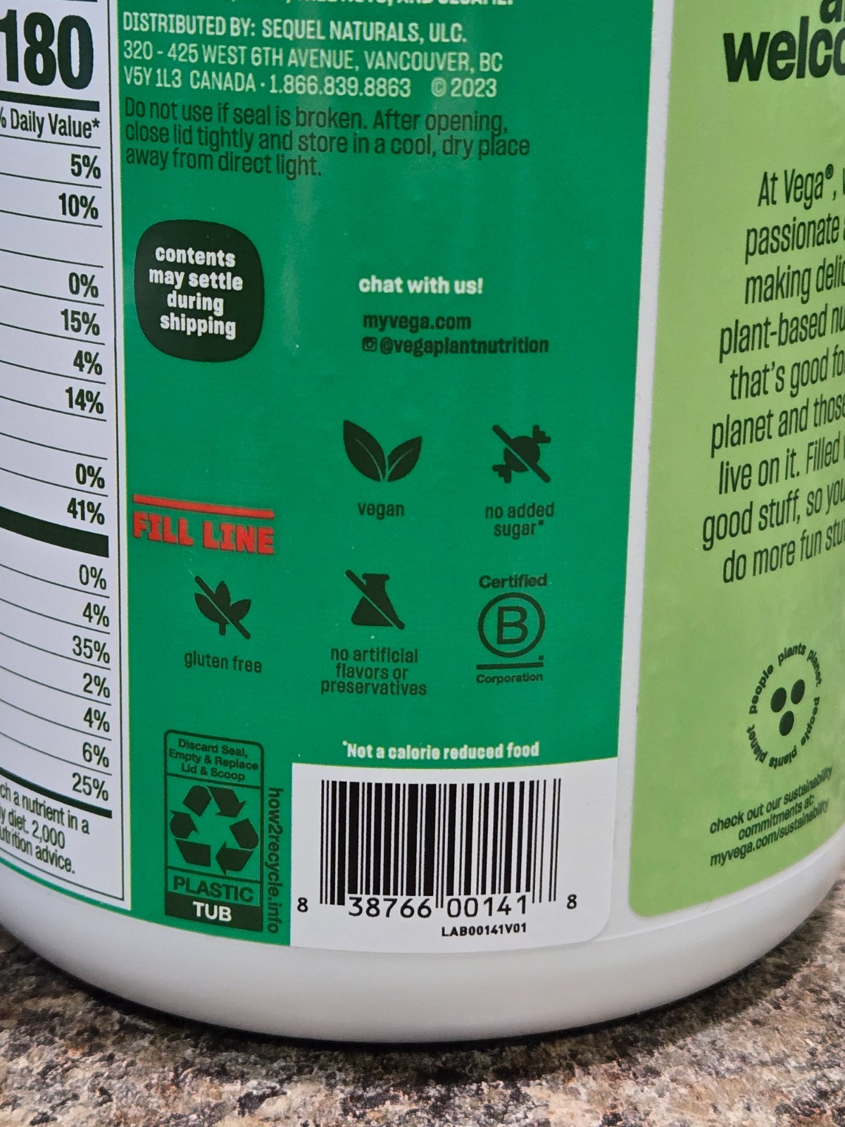Vega Plant Based Protein + Greens Creamy Vanilla 18 oz ~ Best Before 6/2026