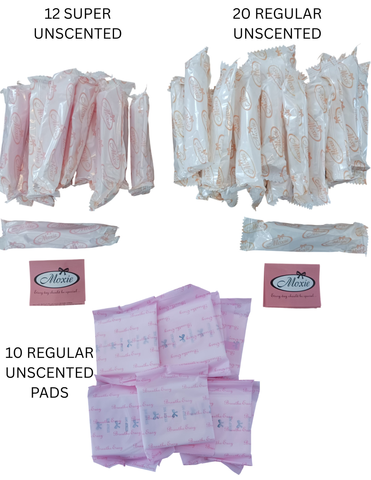 Moxie Feminine Care Bundle 20 Regular 10 Super Tampons 10 Thin Pads New Loose