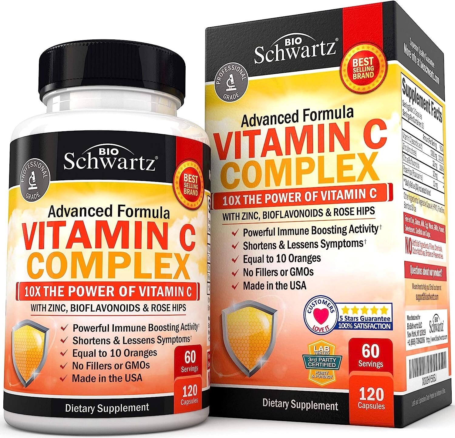 Vitamin C Complex Supplement, Vitamin C 1000mg Capsules w/ Rose Hips Zinc 120 ct