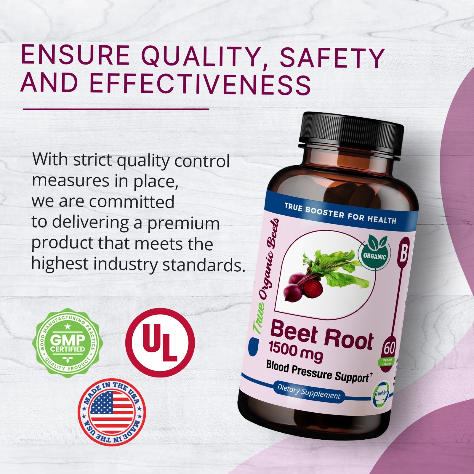 TrueMed Beetroot Supplement, Beet as Beta Vulgaris 1500 Mg 60 Capsules