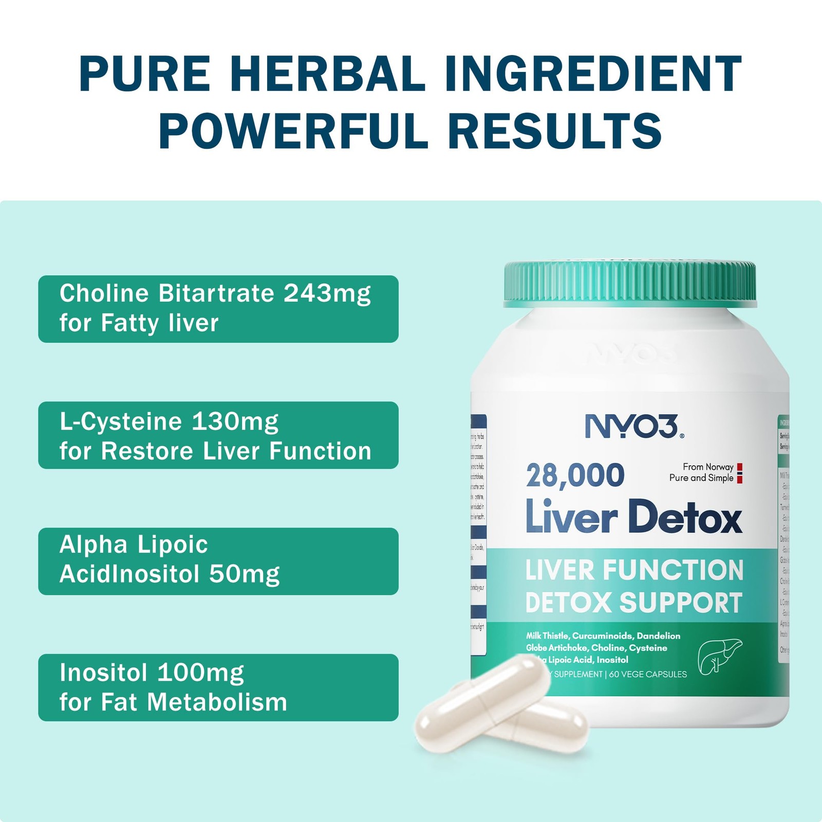 NYO3 Milk Thistle 200mg Liver Detox Supplement with 60 Count (Pack of 1)