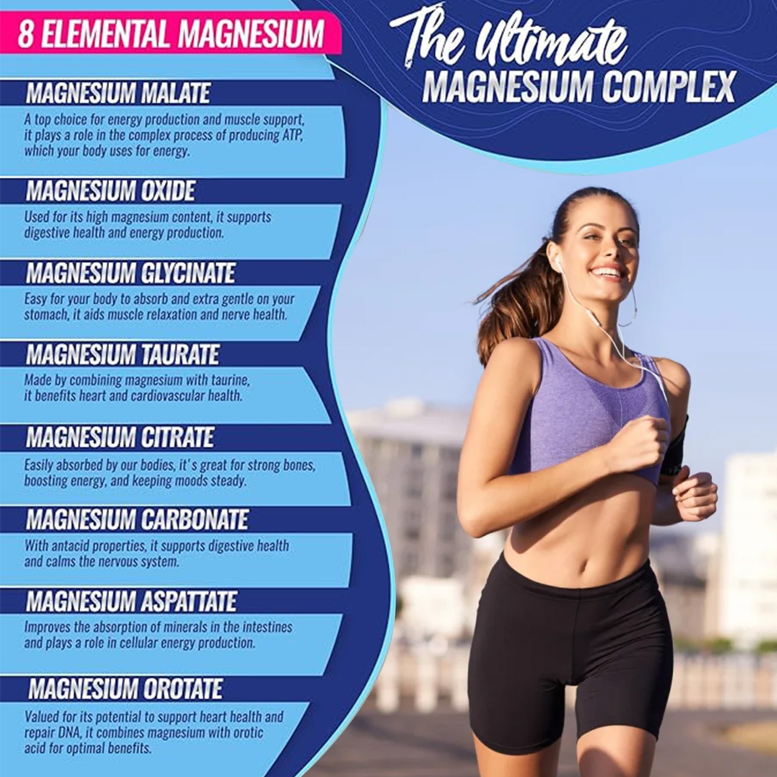 1-3Pack Nutrition Magnesium Complex 1000mg Supports 8 Elemental Magnesium