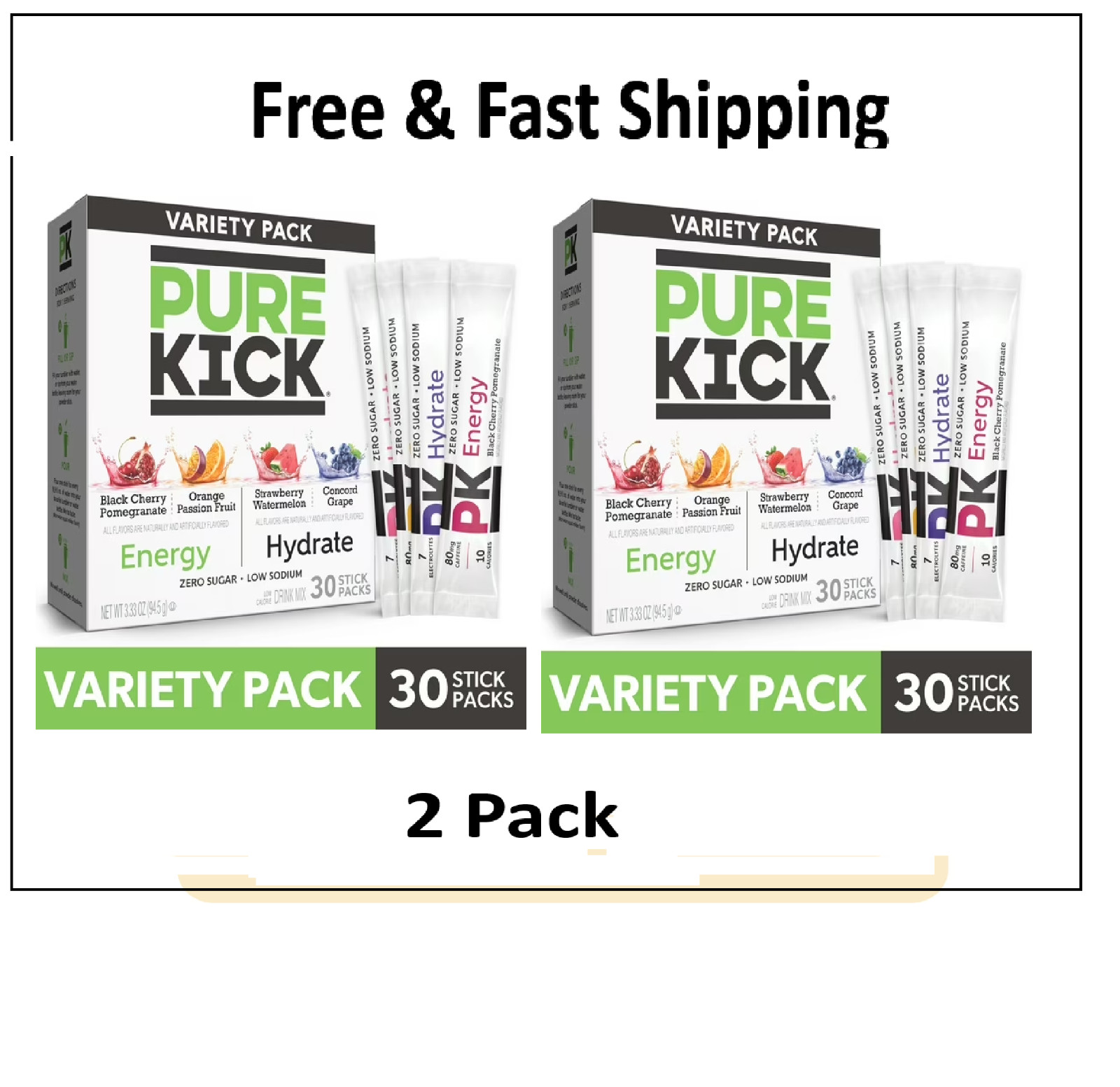 Pure Kick Energy & Hydration Powder Drink Mix Variety Pack, 30 Count 2 Pack