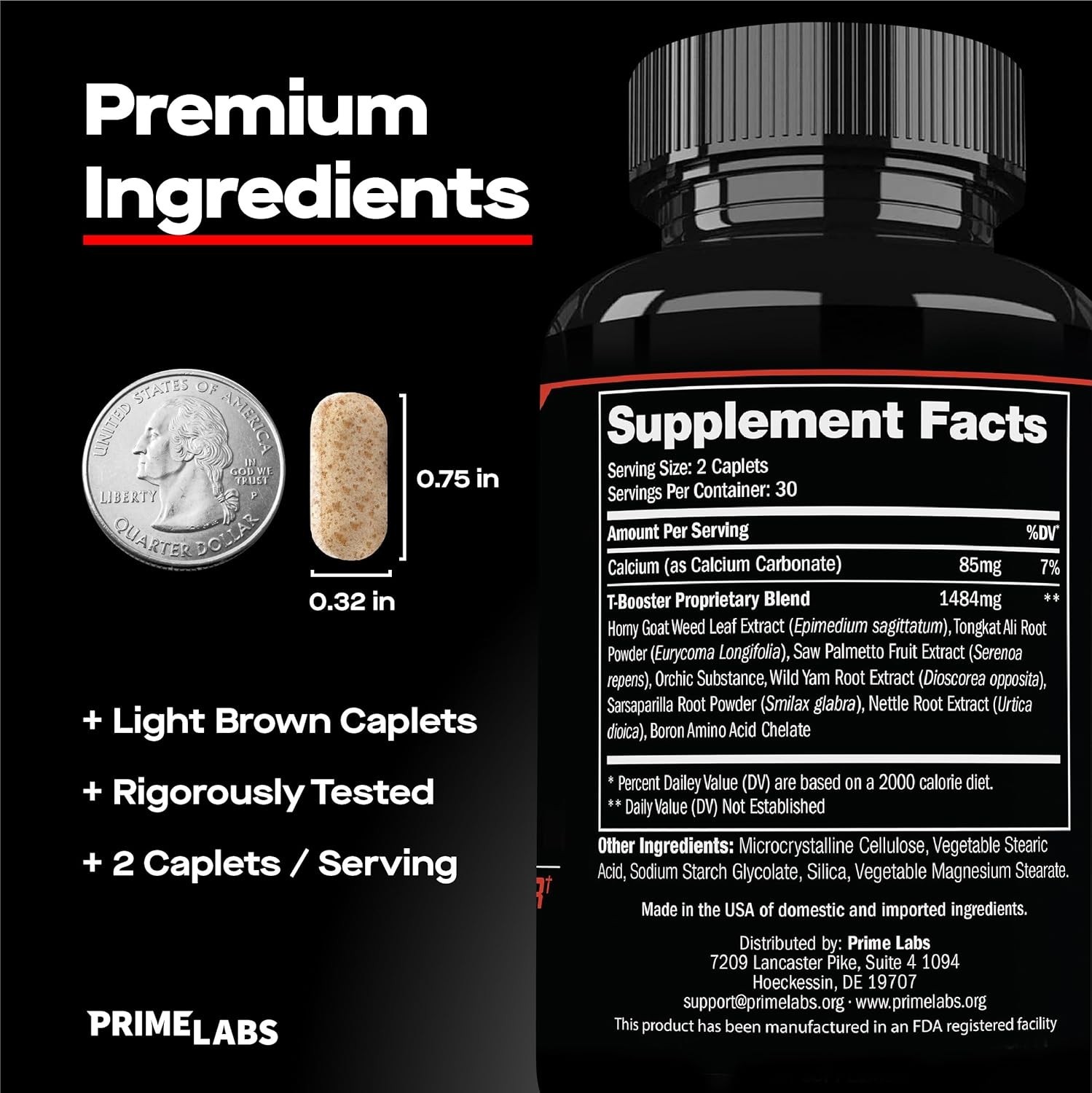 Prime Labs Men’s Testosterone Booster Supplement 60 Caplets Dietary Formula
