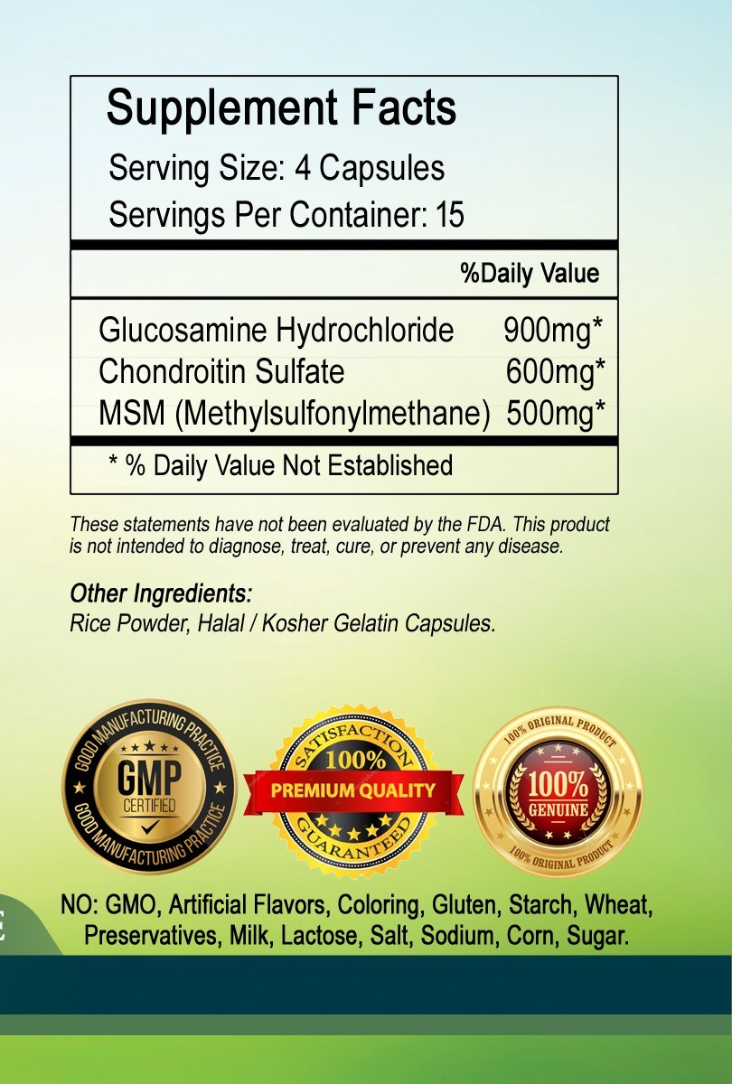 Glucosamine Chondroitin & MSM 2000mg Serving -, Bones Joint Support Pill Capsule