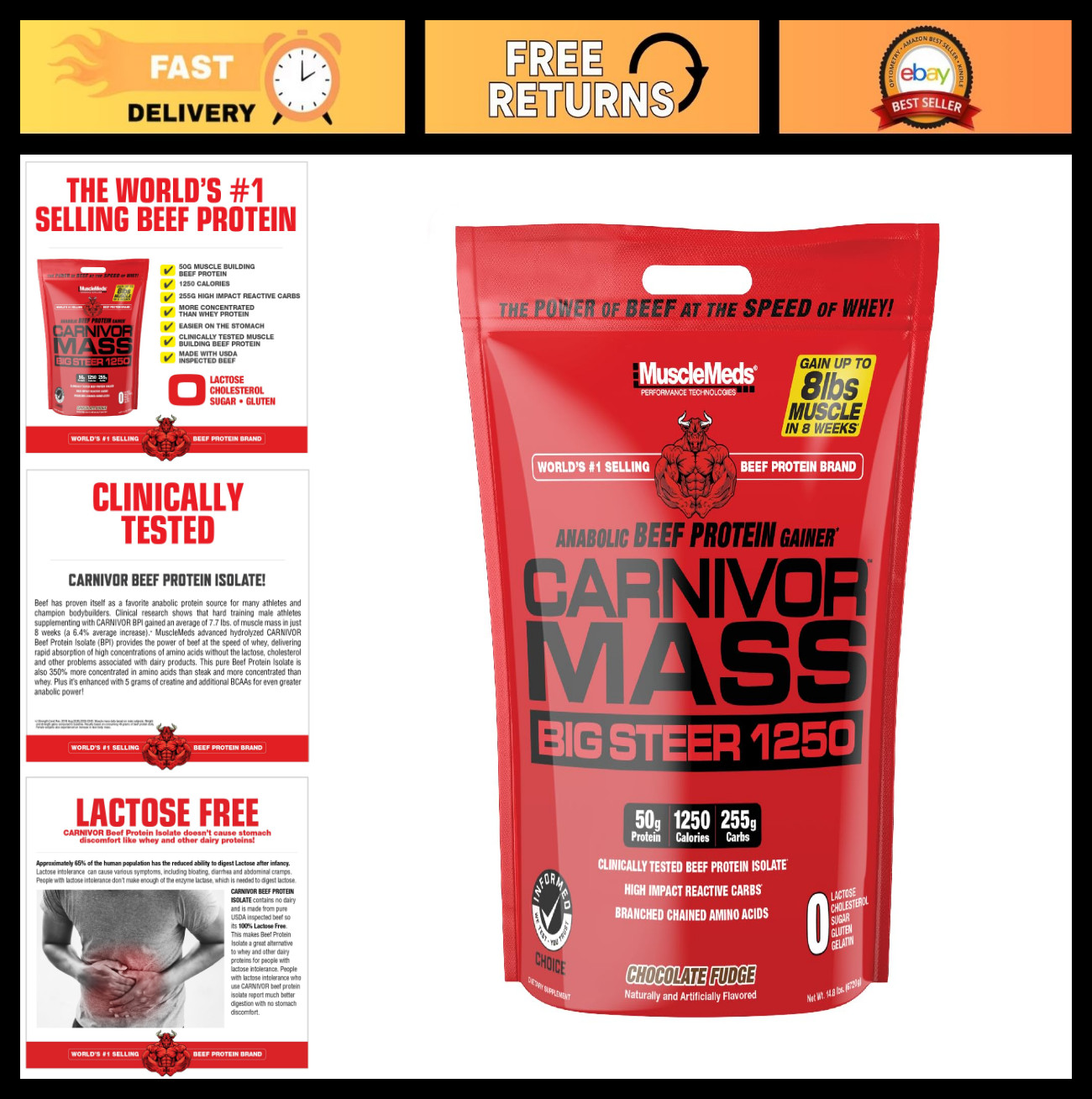 High-Protein Mass Gainer Chocolate, 1250 Calories, 15 Lbs – Muscle Growth Formul