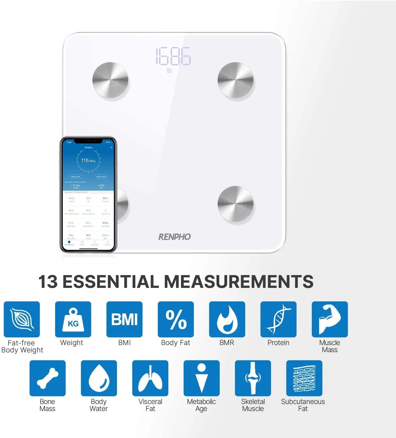 RENPHO Digital Body Weight Scale Bathroom Bluetooth Body Fat Scale Smart Gift