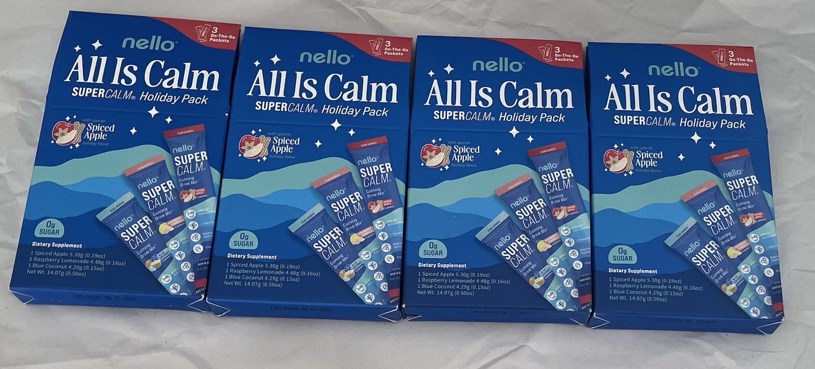 4 Nello ALL IS CALM SUPERCALM Holiday PACK OF 3 LOT OF 4 PACKS NEW Exp: 7/2027