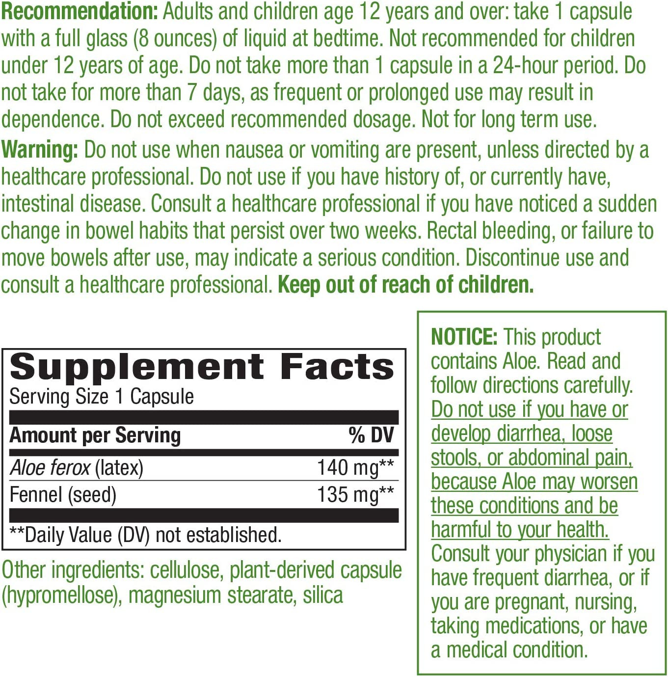 Nature’s Way Aloe Latex with Fennel, for Constipation, 100 Vegan Capsules