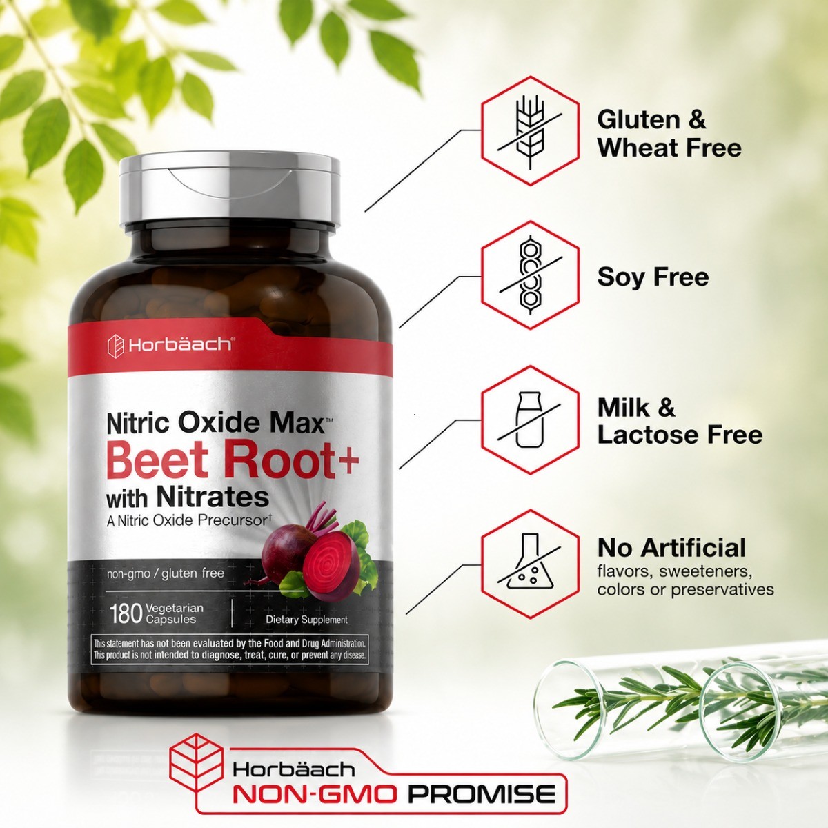 Horbaach Nitric Oxide Max Beet Root Capsules, 180ct, Vegetarian