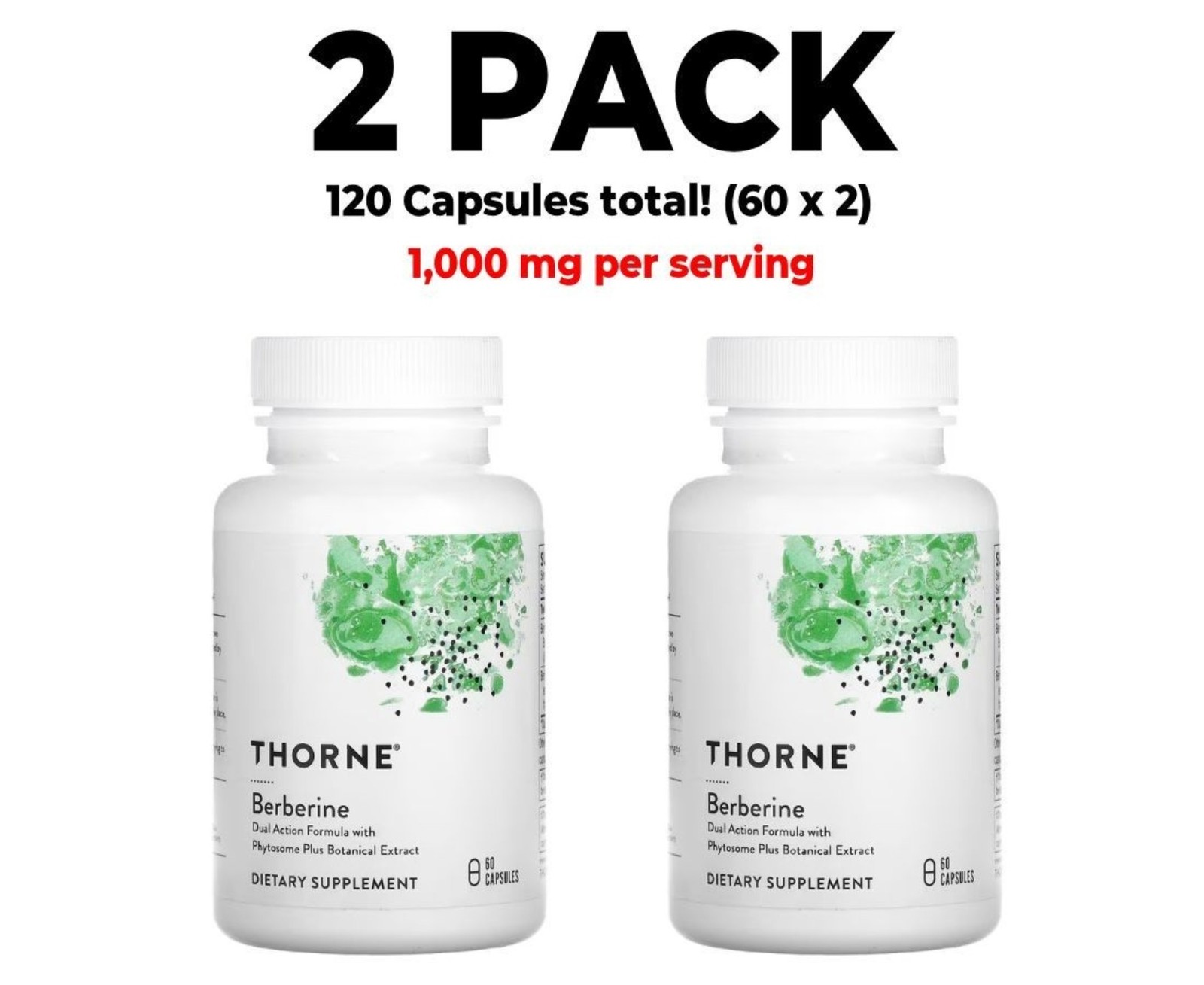 Tho rne, Berberine, 2 PACK, 1,000 mg per serving (500 mg per cap), 60 Capsules