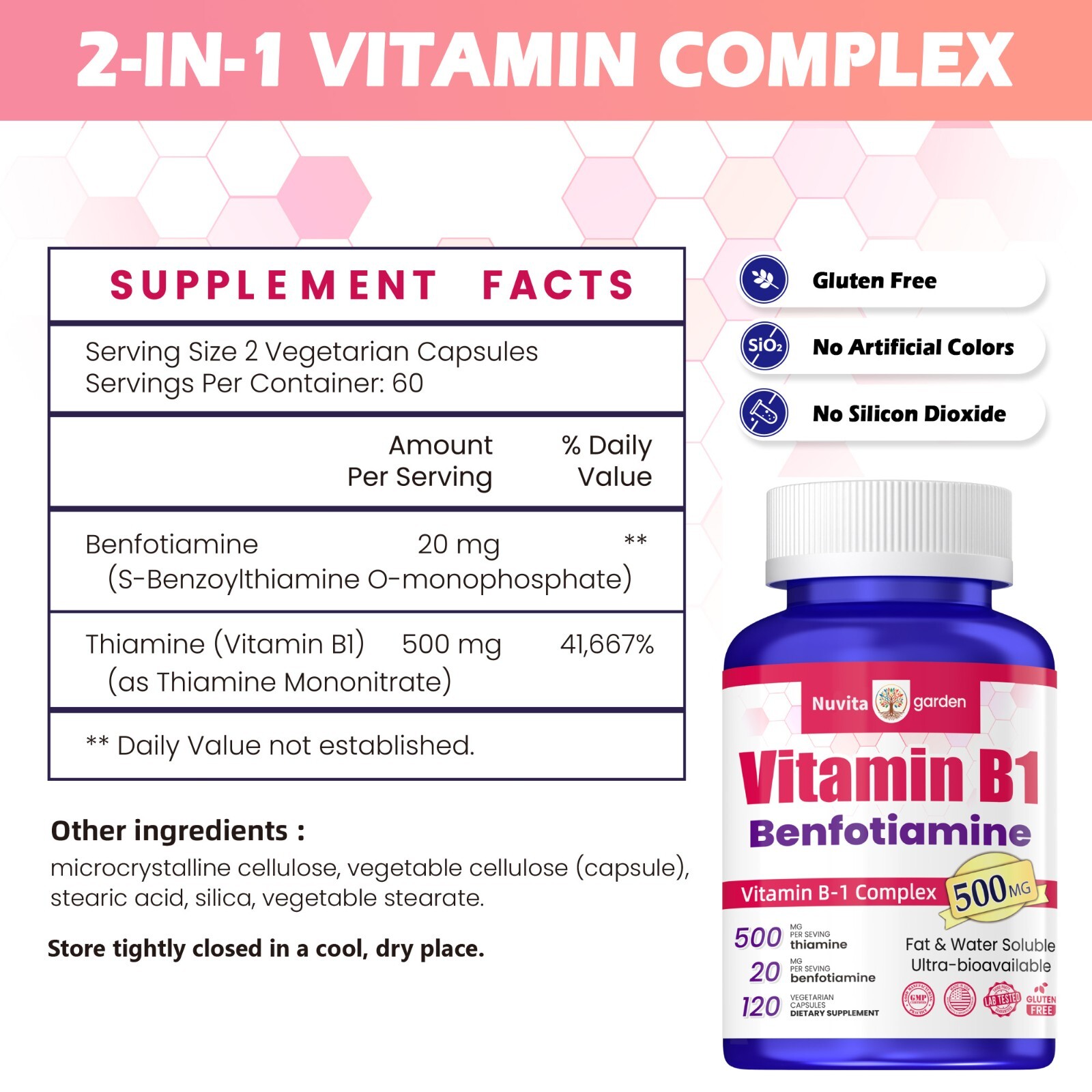 Vitamin B1 (Thiamin) 500 mg, 240 Caps – Energy Metabolism, Healthy Nervous