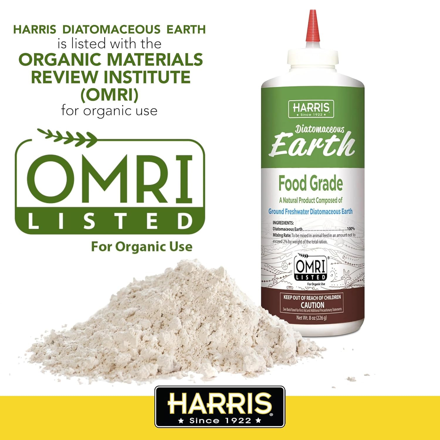 HARRIS Diatomaceous Earth Food Grade, Half Pound with Easy Application Puffer Ti