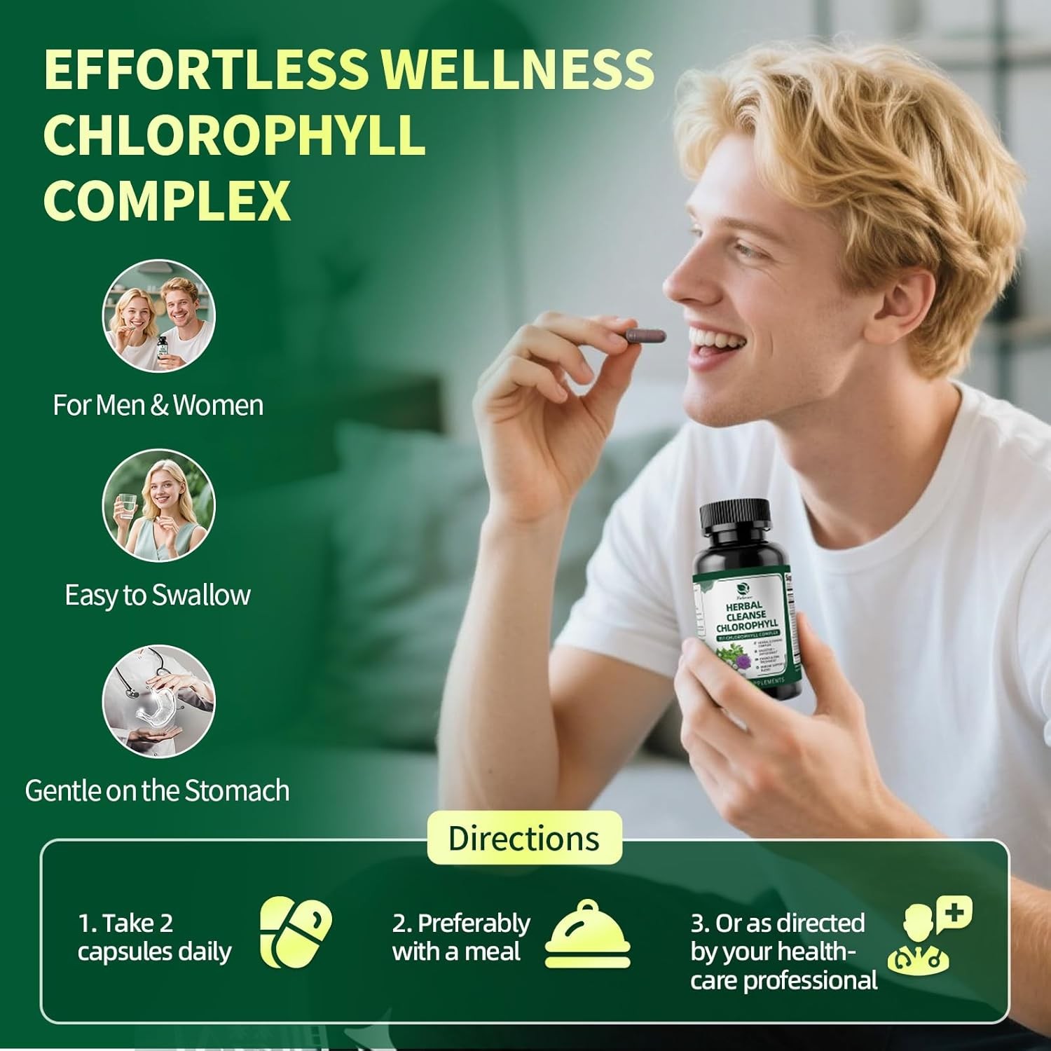 Chlorophyll Herbal Complex Capsules, 60 Vegan Energy & Immune Support