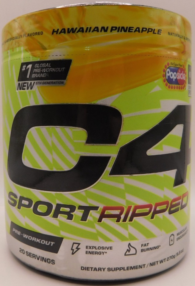 C4 Sport Ripped Pre Workout Powder Hawaiian Pineapple 9.5oz Exp: 10/26 New