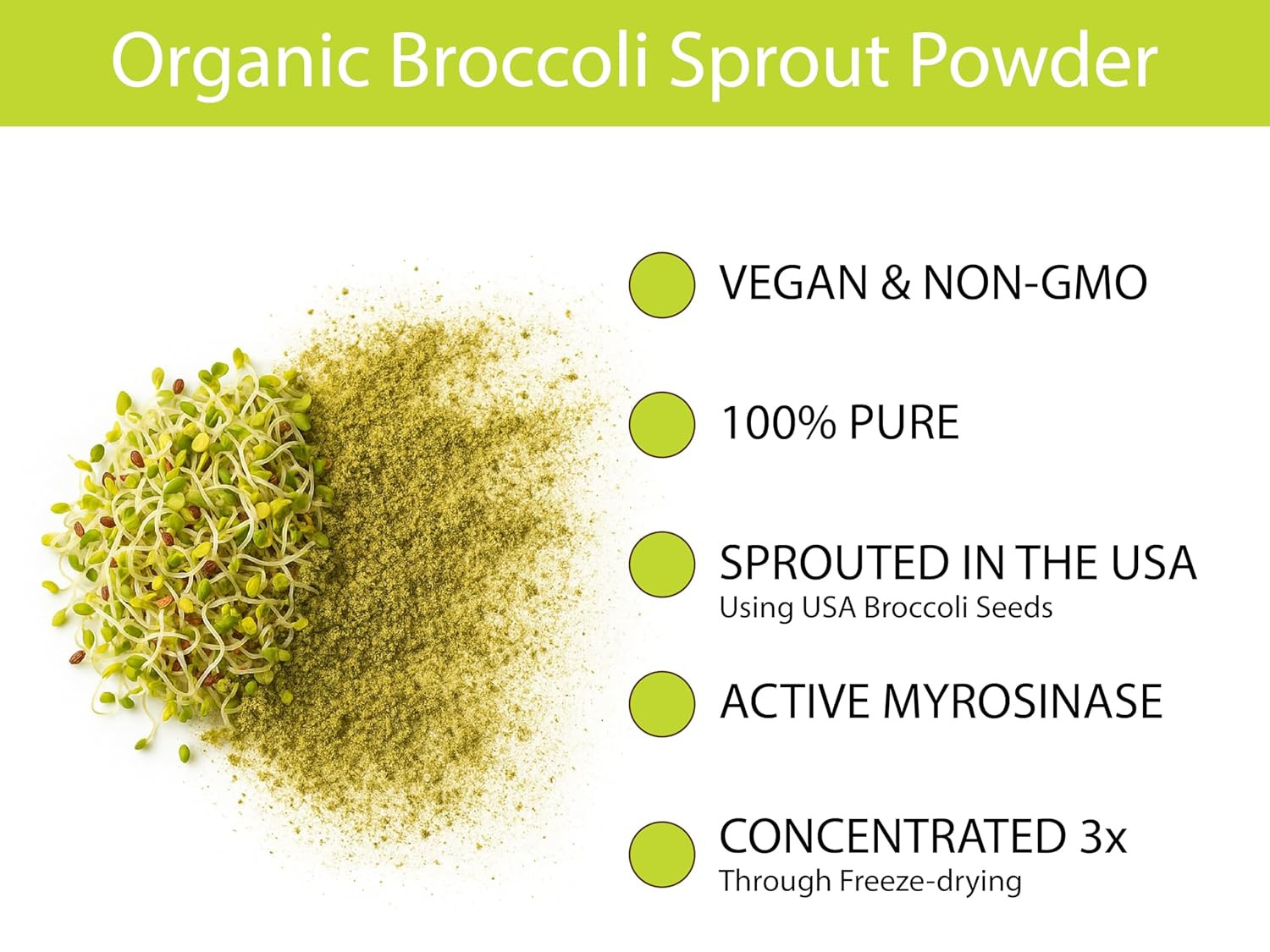 KOYAH – Organic USA Broccoli Sprout Powder (1 Scoop = 1/4 Cup Sprouts): 36 Servi