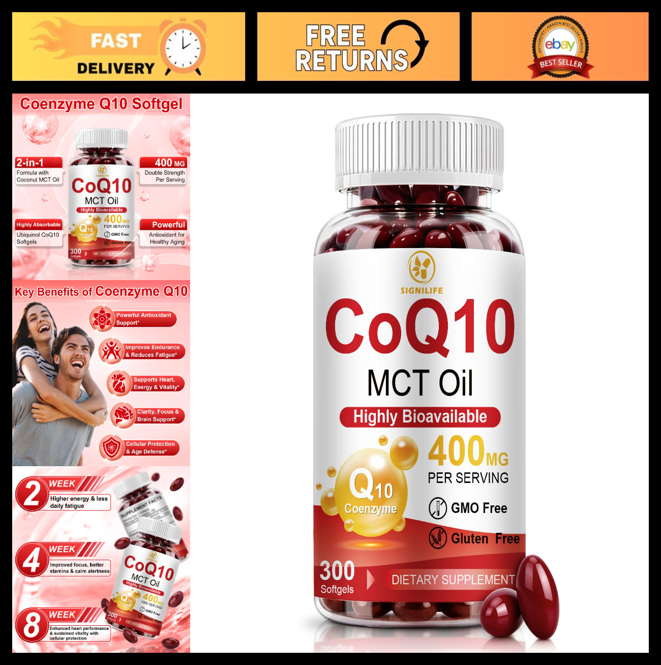 CoQ10 400mg Softgels – Extra Strength Antioxidant for Heart & Energy Health, Non