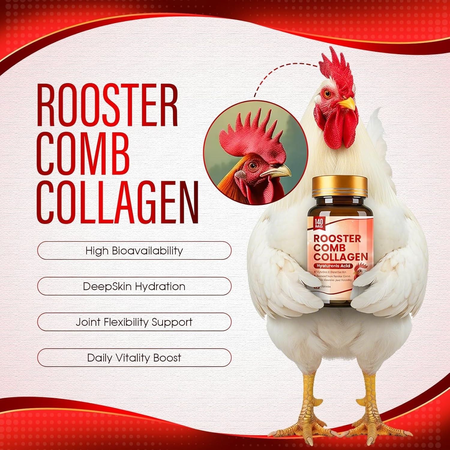 Rooster Comb Collagen, Natural Hyaluronic Acid Supplement for Joi…