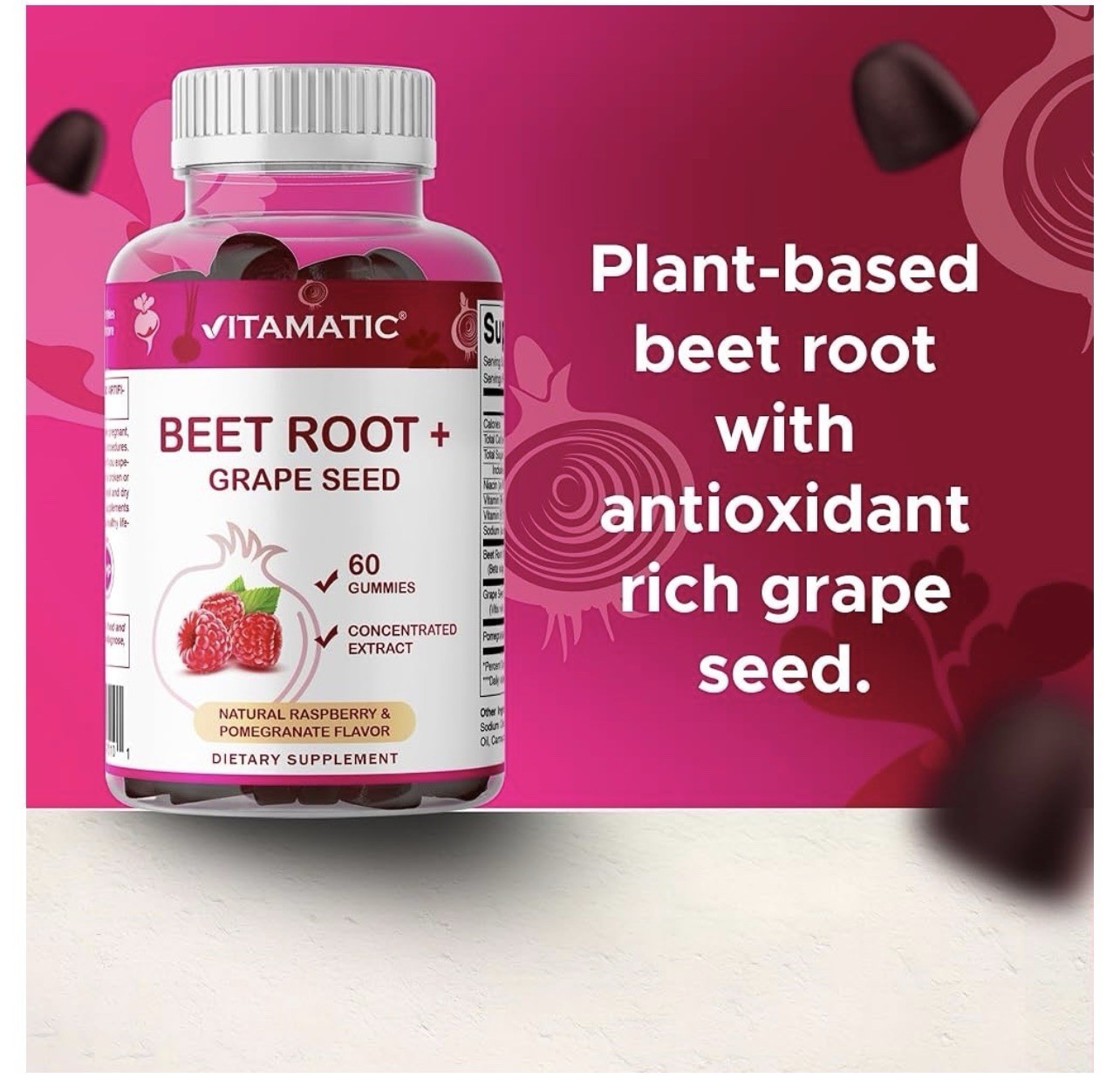 2 Vitamatic Beet Root Gummies 400mg with B6 (2mg) B12 Grape Seed Pomegranate &