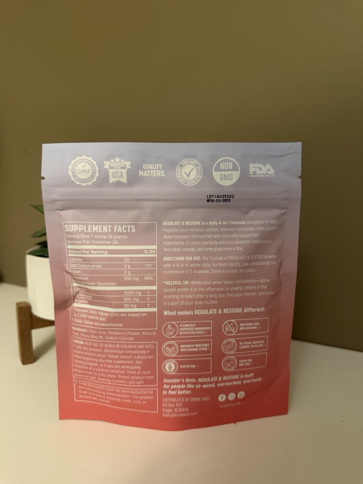 alival Regulate & Restore Drink Mix Raspberry Lemon Magnesium Glycinate 8.9 oz