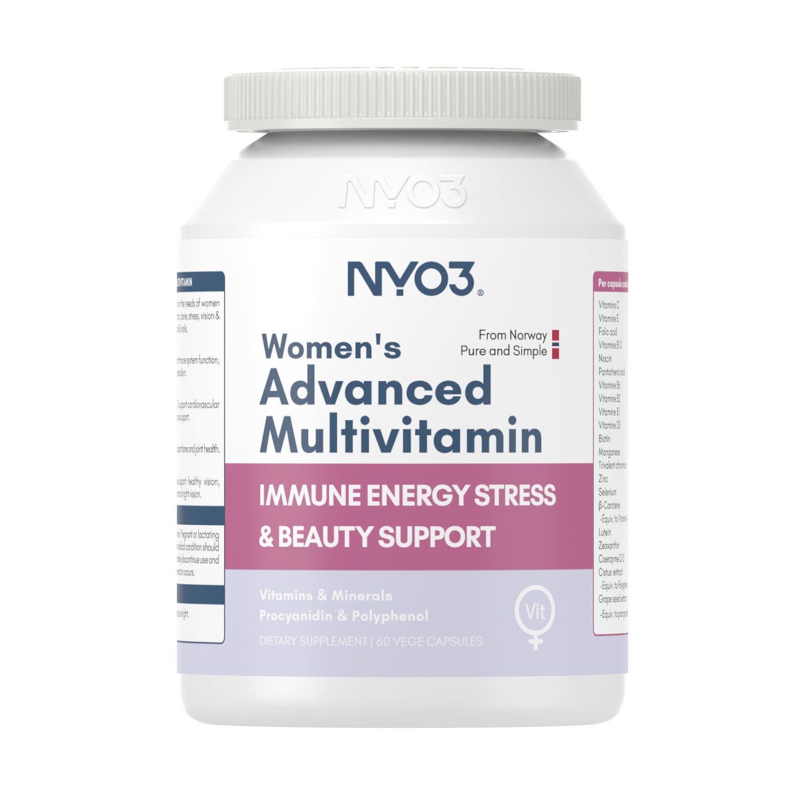 NYO3 Multivitamin for Women with 22 Essential 60 Count (Pack of 1), Purple